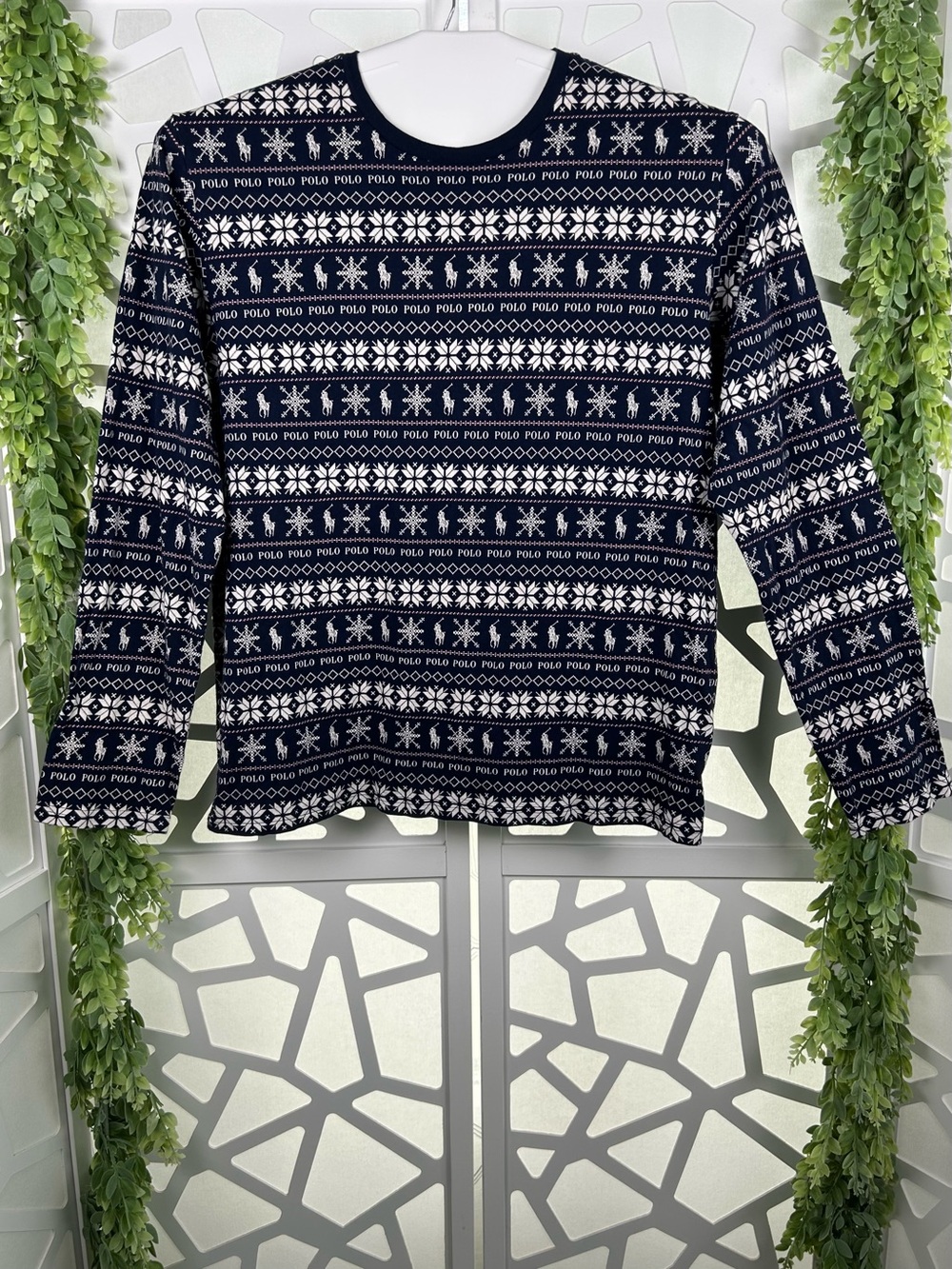Polo Ralph Lauren Nordic Fair Isle Navy Blue Cotton Unisex Lightweight Top Tee